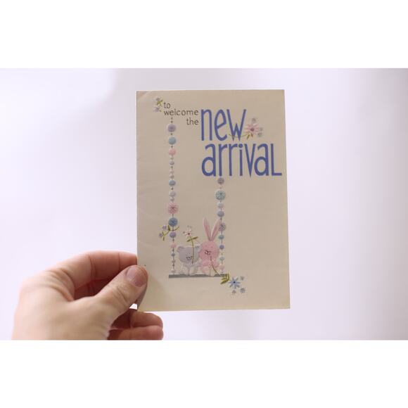 Cute Baby Bear and Bunny with Flowers, To Welcome the New Arrival, Used Card - Picture 1 of 2